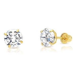 14k Yellow Gold 5mm Cubic Zirconia Stud Earrings